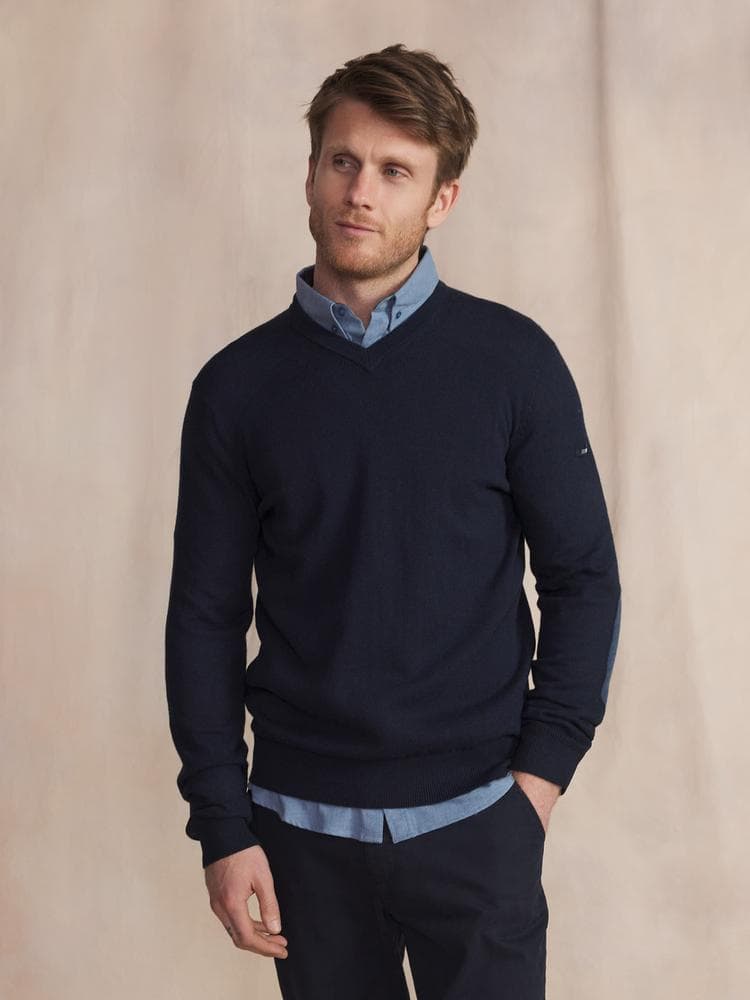 Pull encolure v Malikver - Couleur bleu marine - Pour Homme - TBS - Taille L