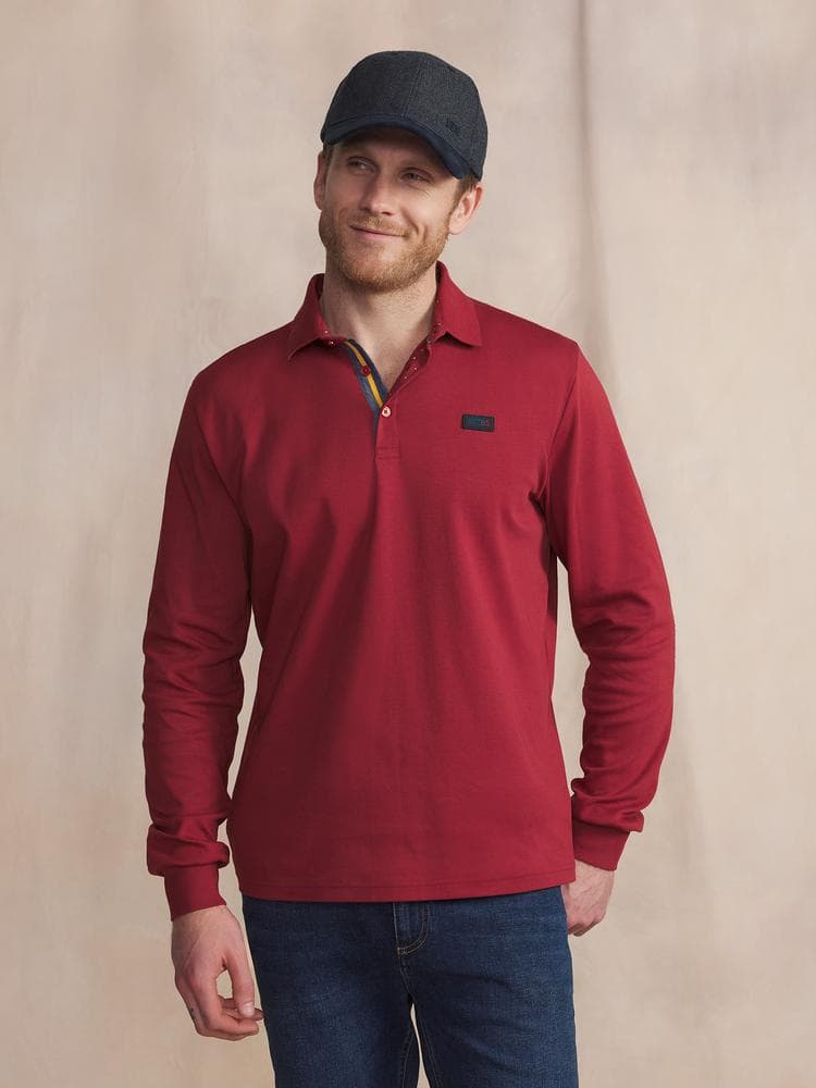Polo manches longues Barzipol - Couleur rose/rouge - Pour Homme - TBS - Taille L