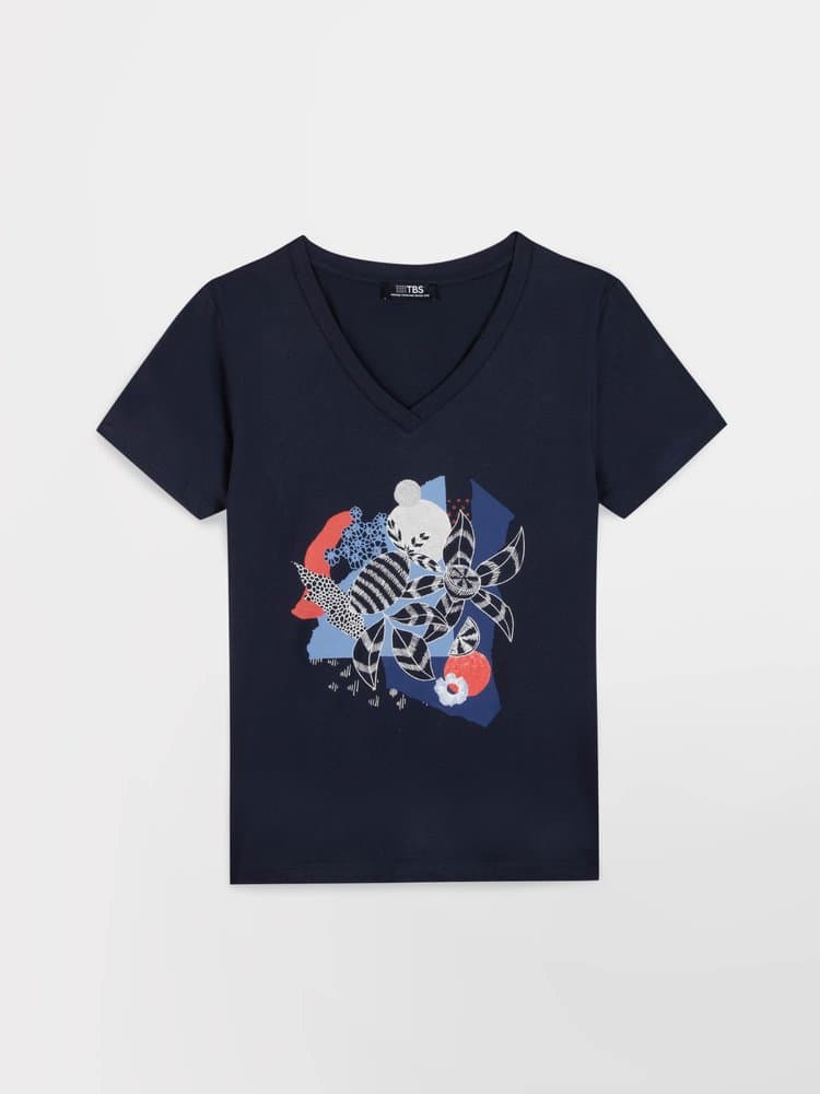 T-shirt manches courtes Lugditee - Couleur bleu marine - Pour Femme - TBS - Taille XXL