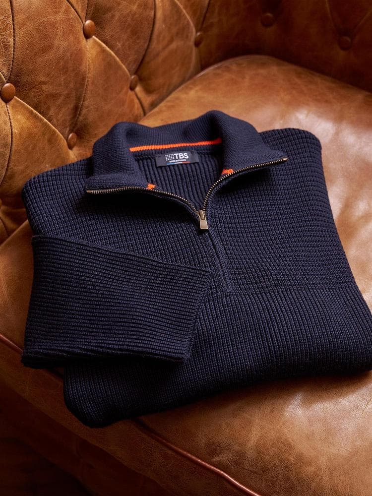 Pull col camionneur Augustin - Couleur bleu marine - Pour Homme - TBS - Taille L