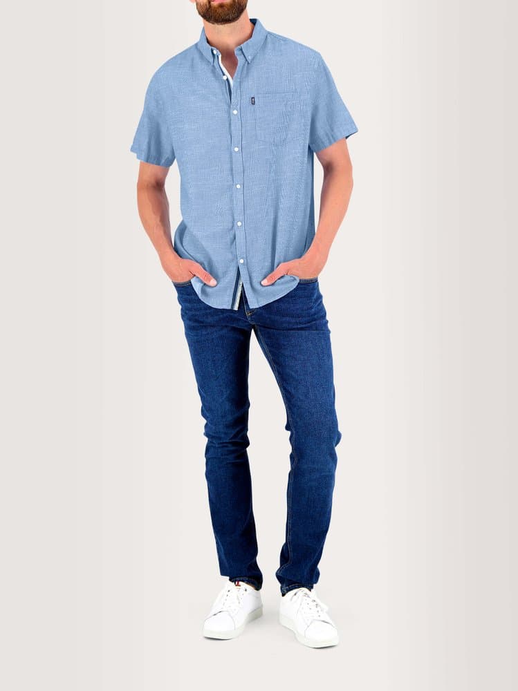 Chemise manches courtes Calelcha - Couleur bleu - Pour Homme - TBS - Taille M