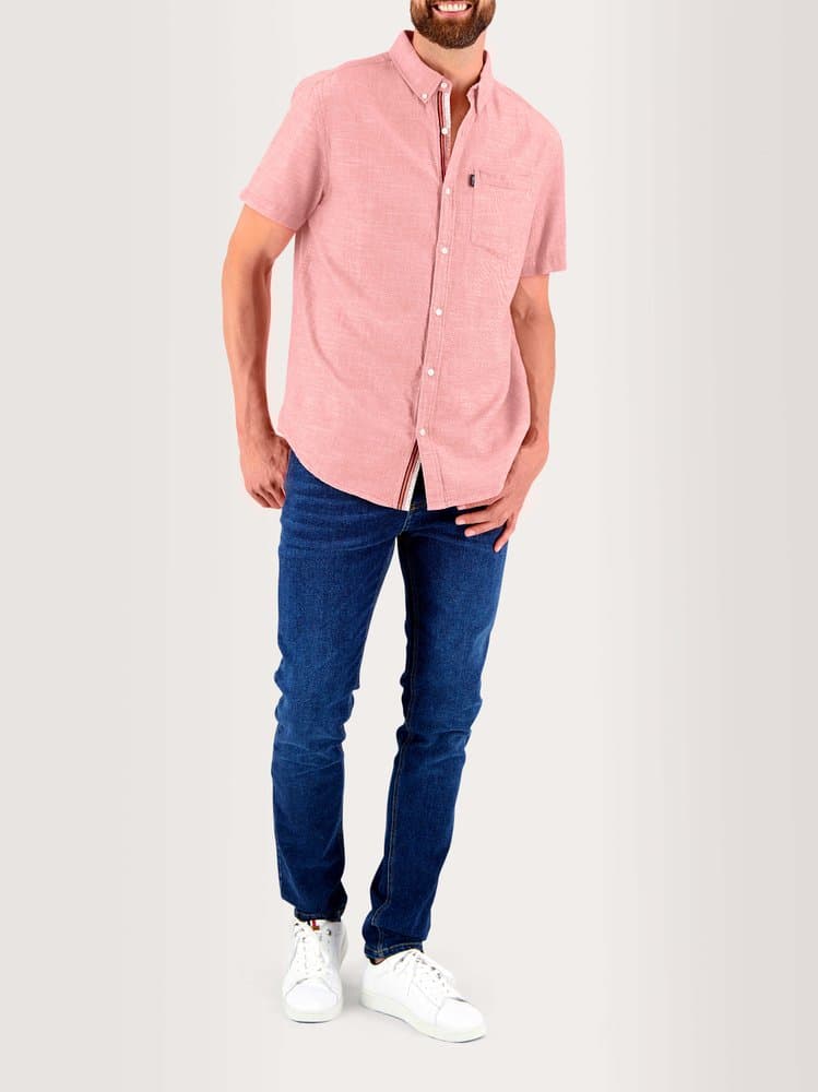 Chemise manches courtes Calelcha - Couleur rose/rouge - Pour Homme - TBS - Taille L