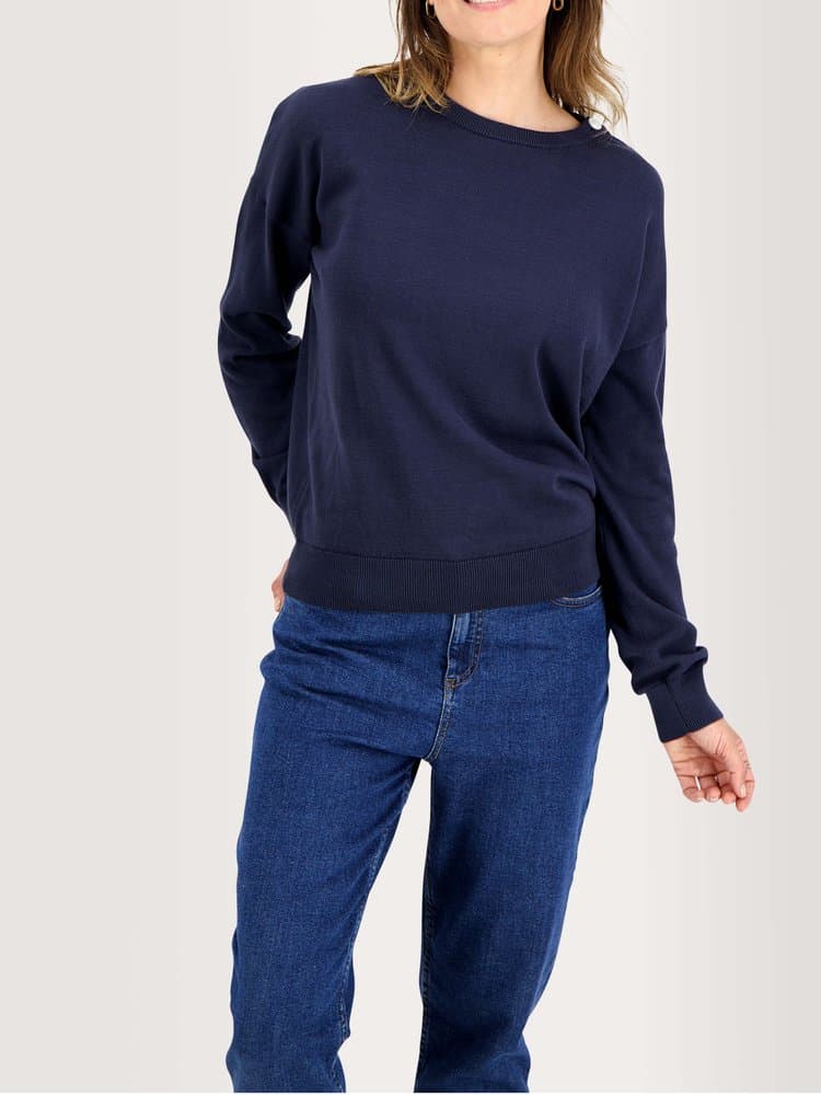 Pull col rond boutonné Addenpul - Couleur bleu marine - Pour Femme - TBS - Taille S