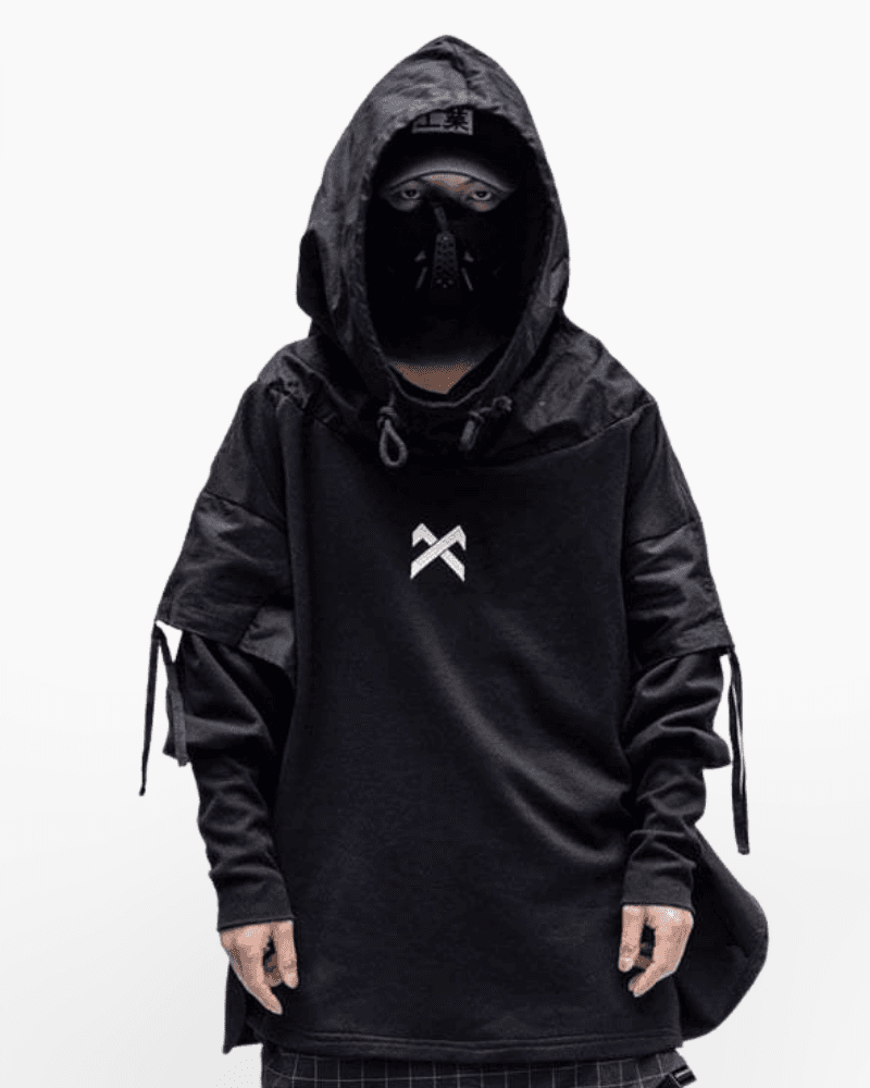 Techwear Schwarzer Hoodie Streetwear