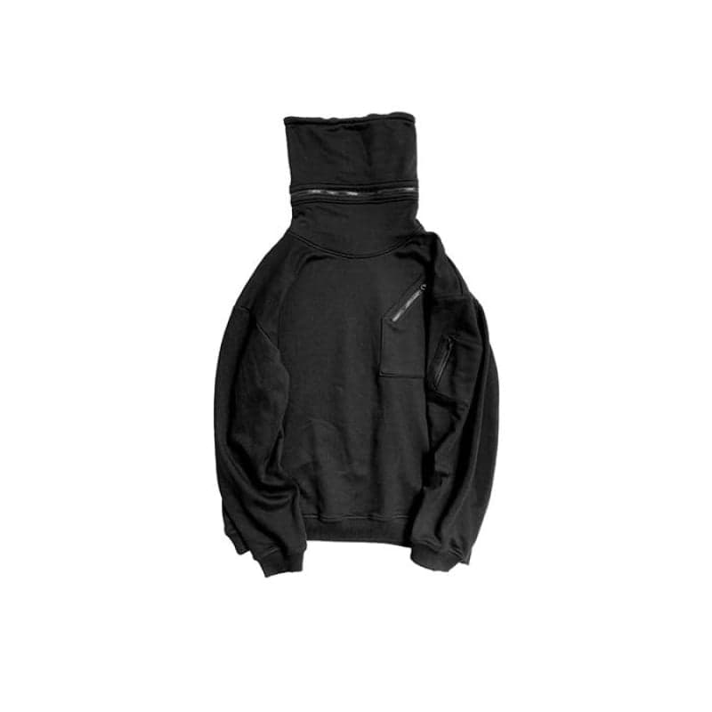 Techwear Kapuzenpulli mit hohem Kragen