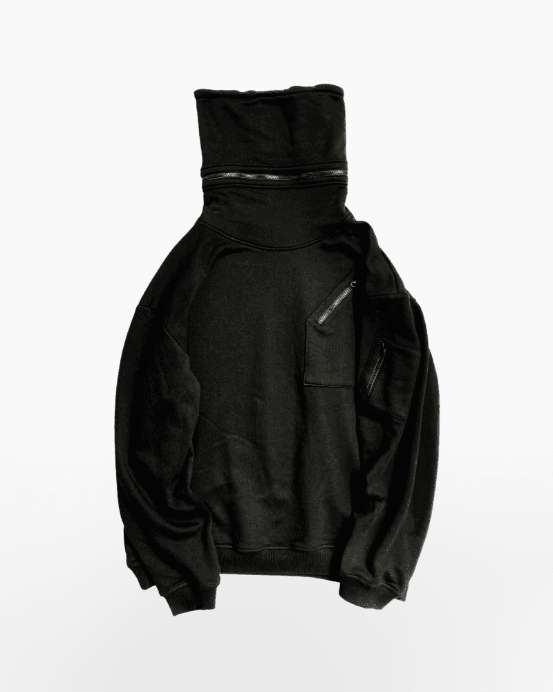 Techwear Kapuzenpulli mit hohem Kragen