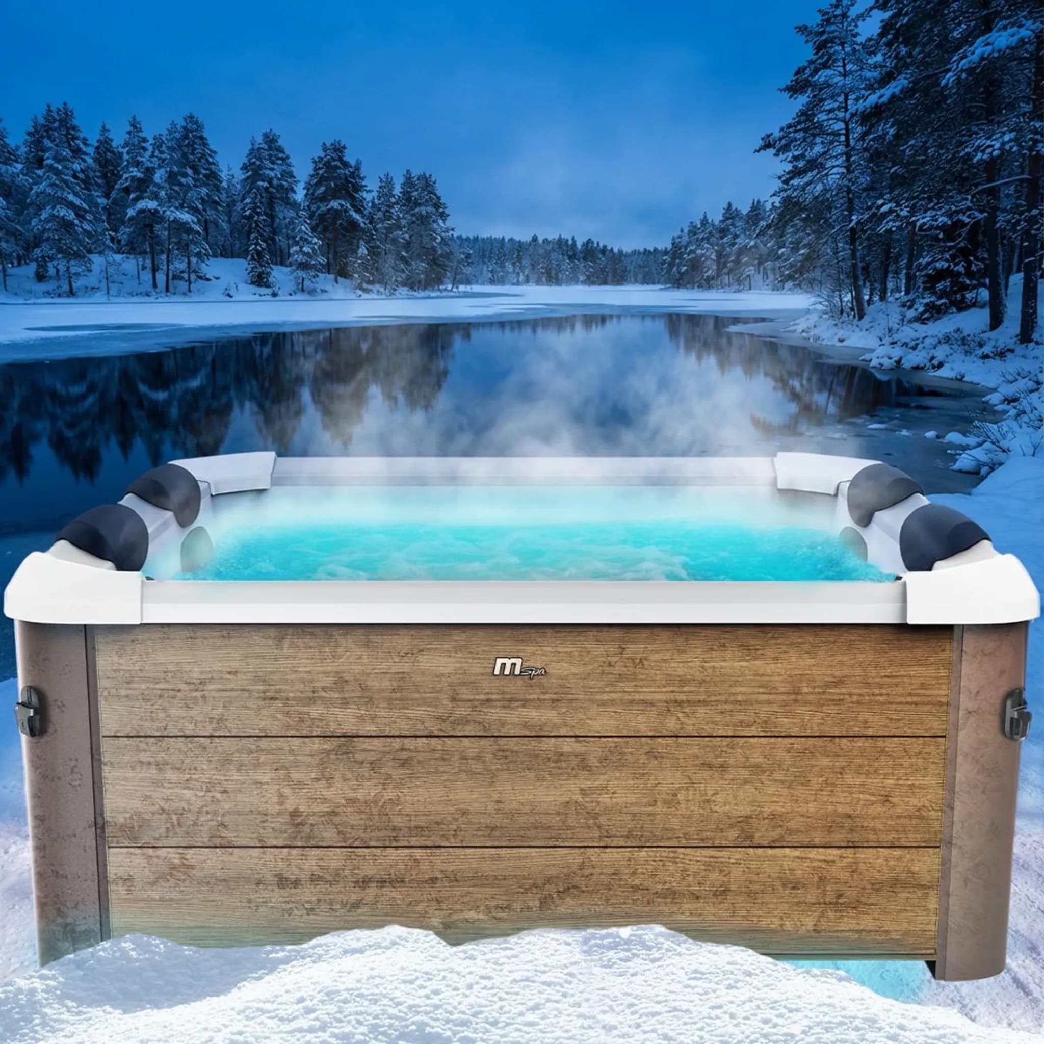 BRAST Whirlpool MSpa Oslo Amber mit Fester Außenwand | LED-Beleuchtung in 20 Farben für 6 Personen | 160x160x65cm | 120 Massagedüsen | Ganzjähriger Ei
