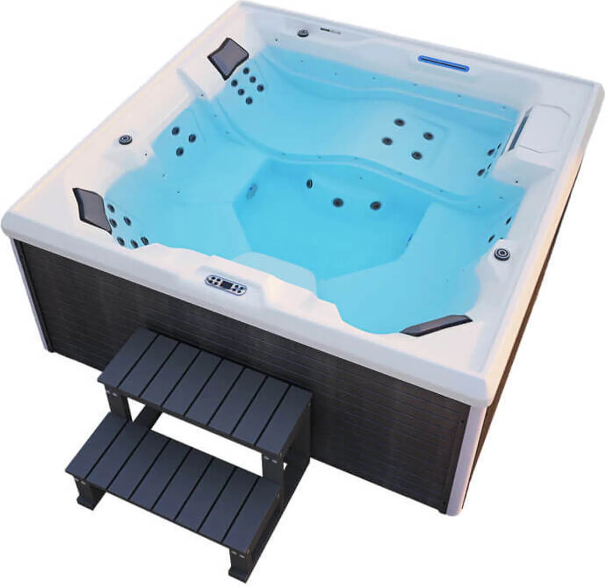 HOME DELUXE - Outdoor Whirlpool - STREAM BIG PLUS Treppe und Thermoabdeckung - Maße: 208 x 208 x 88 cm - Inkl. Heizung, 34 Massagedüsen und 4 äußeren