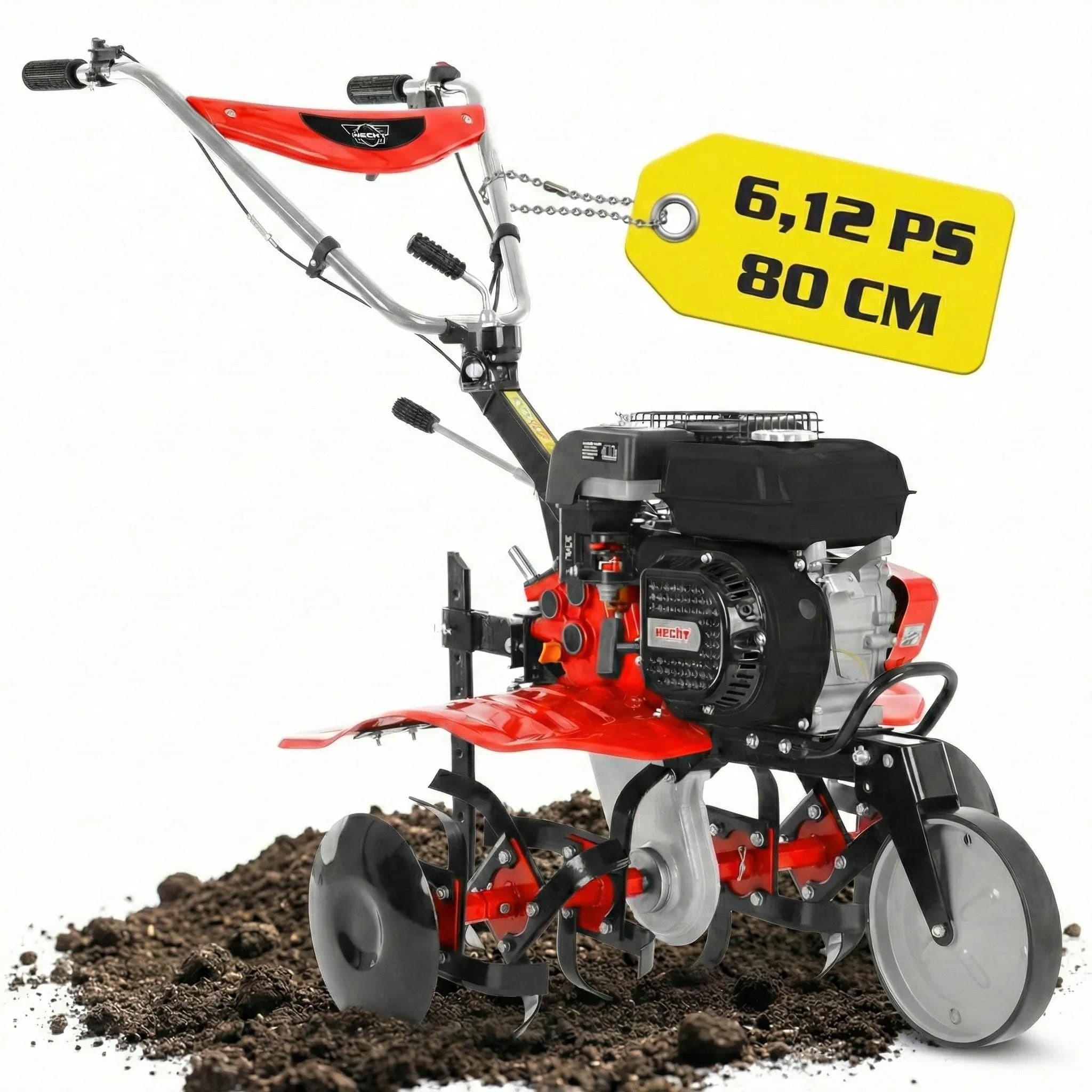 HECHT 796 Motorhacke Benzin | 80 cm Arbeitsbreite | 30 cm Arbeitstiefe | 6,12 PS | 208 cm³ | 24 Messer