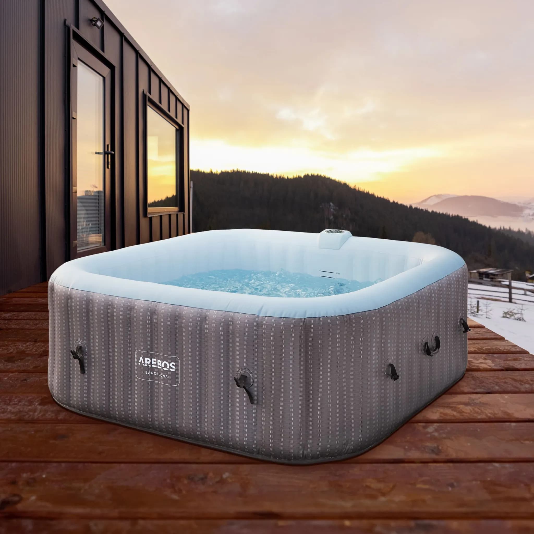 AREBOS Aufblasbarer Whirlpool "Barcelona", 185x185 cm, In- & Outdoor, mit Heizung, 910 Liter, Inkl. Abdeckung, Bubble Spa & Wellness Massage 6 Person