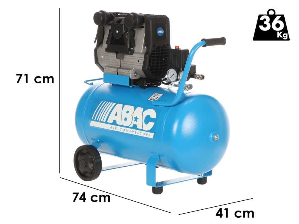 ABAC MONTECARLO QUIETE OS20 - Elektrischer, einphasiger, geräuscharmer Luftkompressor - Öl-frei - 2 PS - 50 l