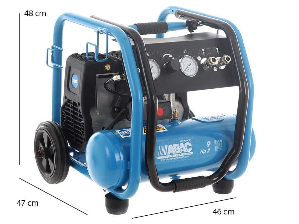 ABAC PORTABLE ROLLCAGE OS20P - Schallgedämpfter, ölfreier, einphasiger elektrischer Luftkompressor - Motor 2 HP - 9 lt