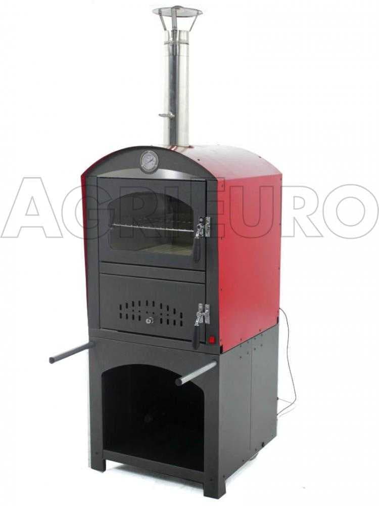 AgriEuro Minimus 50 Mini EXT - Holzbackofen für draußen - aus Stahl - mit rotem Dach