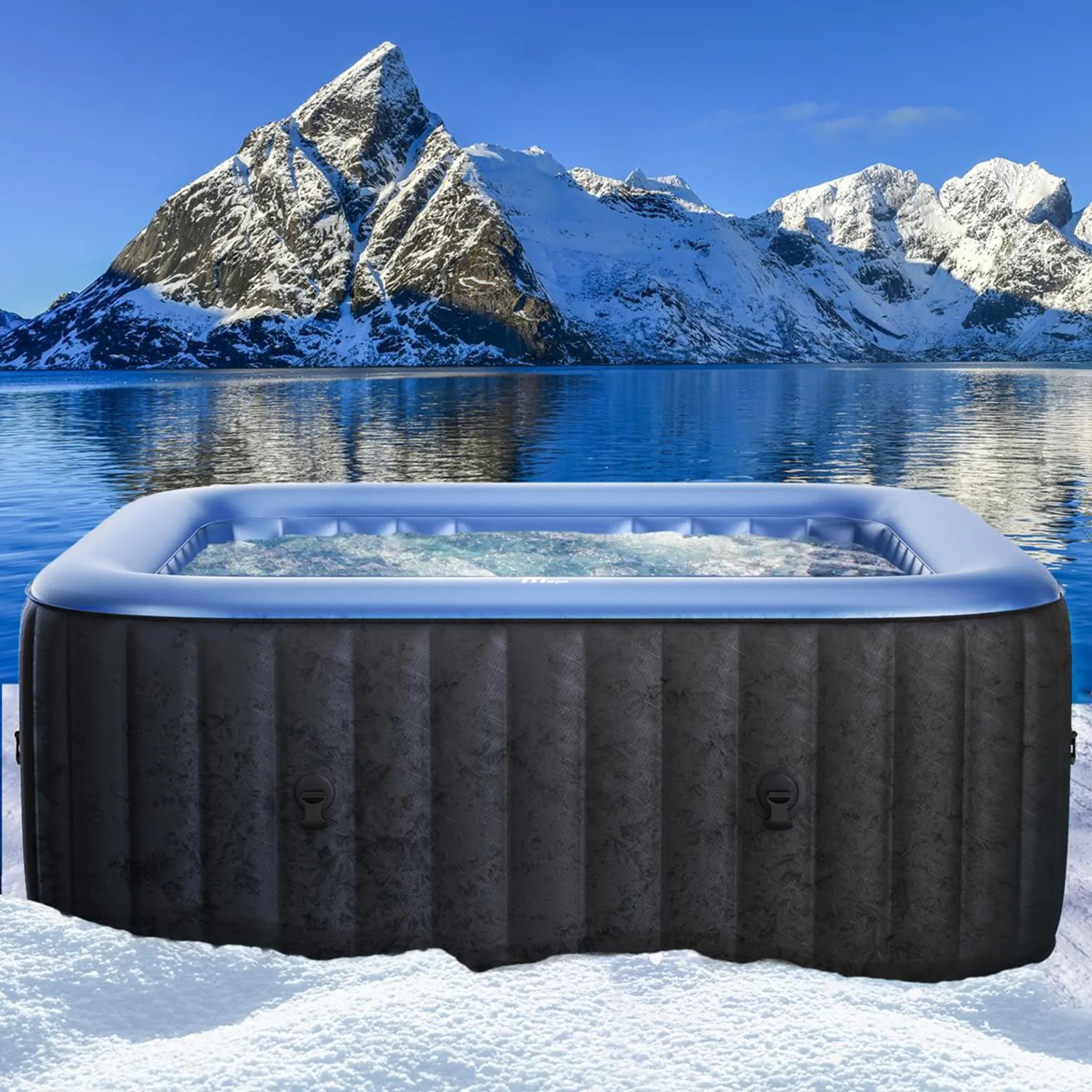 BRAST Whirlpool aufblasbar MSpa Tekapo für 6 Personen 185x185cm In-Outdoor Pool 132 Massagedüsen Energiespar-Timer Heizung Aufblasfunktion per Knopfdr