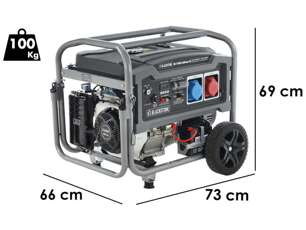 Blackstone BG 11050 - Benzin-Stromerzeuger mit Rädern und AVR-Regelung 7.8 kW - Dauerleistung 7.5 kW Full-Power