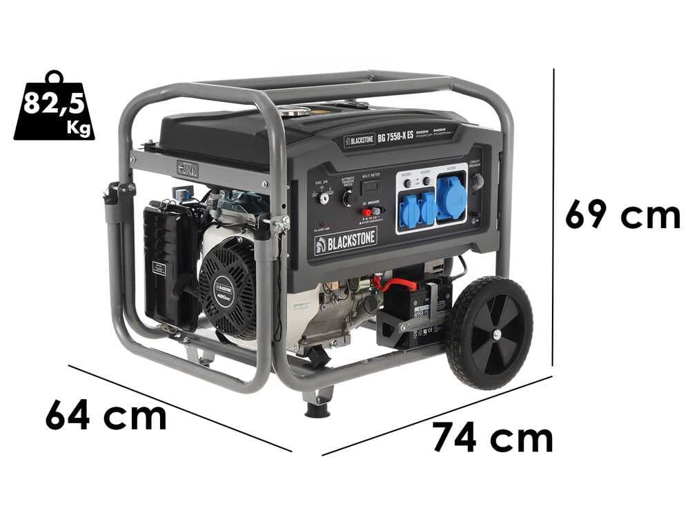 Blackstone BG 7550-X ES - Benzin-Stromerzeuger mit Rädern und AVR-Regelung 5.4 kW - Dauerleistung 5 kW - 230V