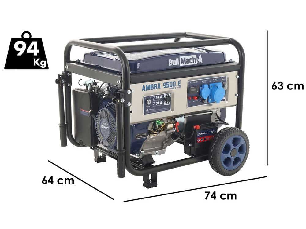 BullMach AMBRA 9500 E - Benzin-Stromerzeuger auf Rädern mit AVR-Regelung - 7.5 kW - Dauerleistung 7 kW - 230V + ATS
