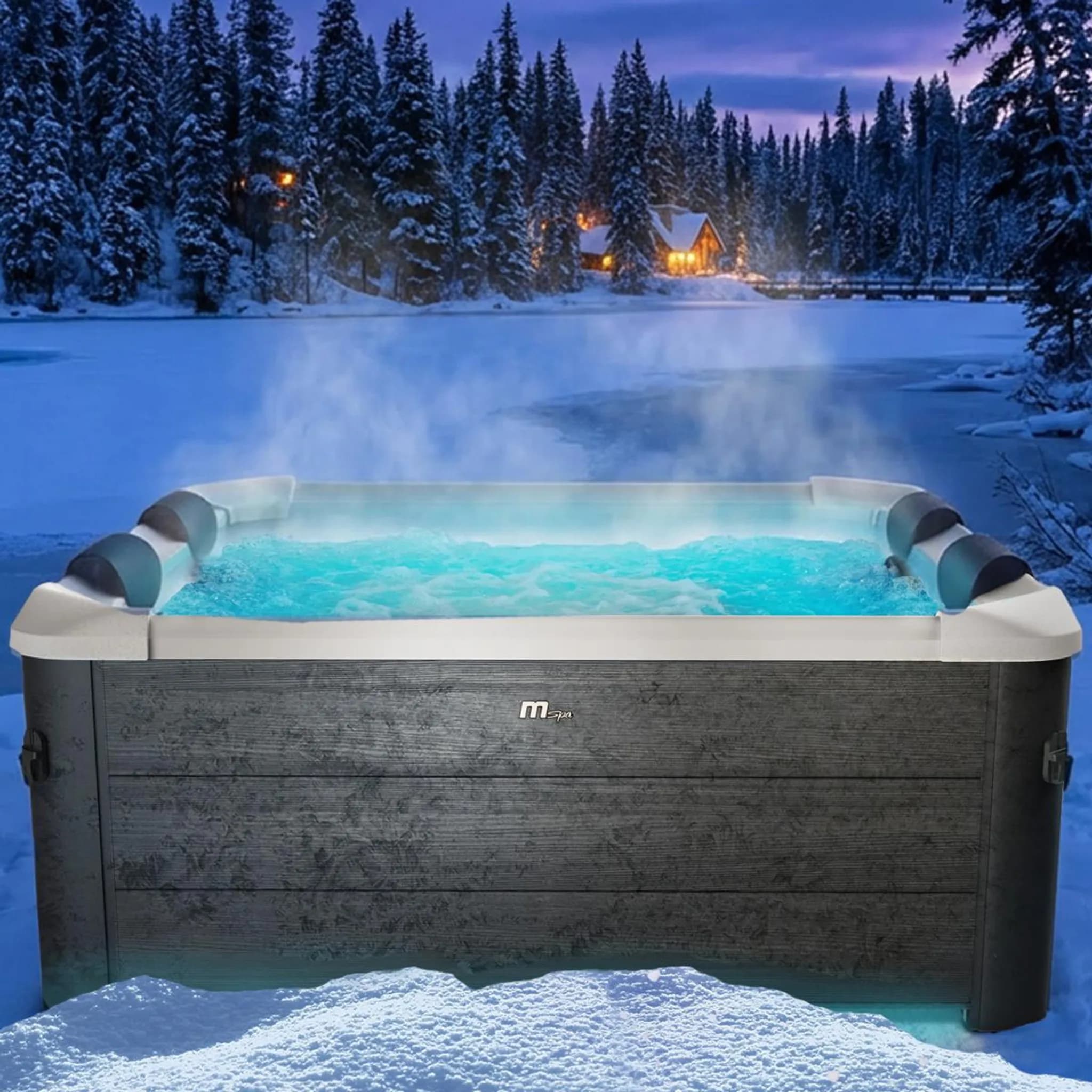 BRAST Whirlpool MSpa Oslo Plus XXL mit Fester Außenwand | LED-Beleuchtung 20 einstellbare Farben für 6 Personen | 180x180x65cm | 140 Massagedüsen | Ga