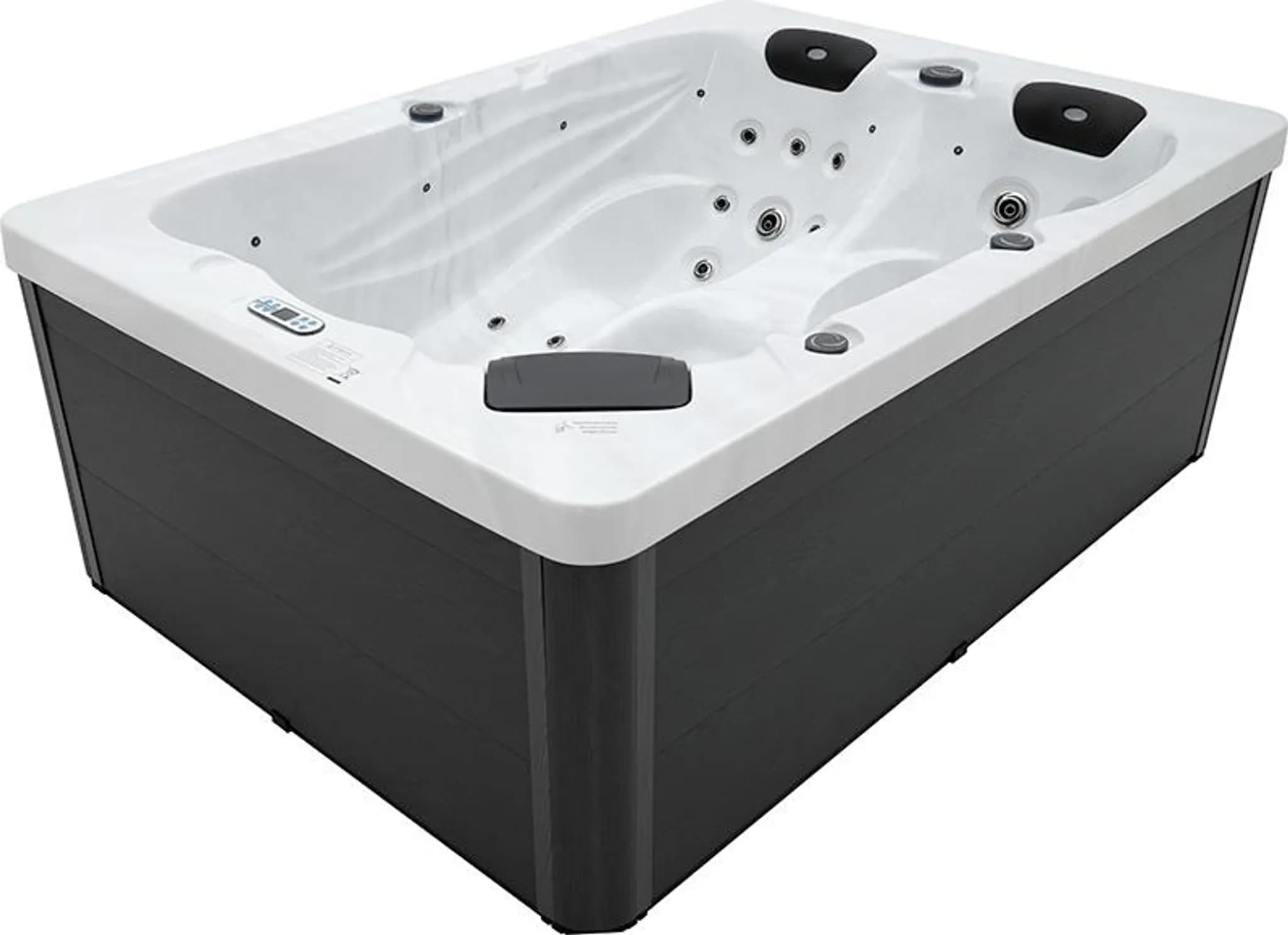 HOME DELUXE - Outdoor Whirlpool - SUNSET Plus Treppe und Thermoabdeckung - Maße: 220 x 156 x 82 cm - Inkl. 32 Massagedüsen und 13 Lichtquellen I Außen
