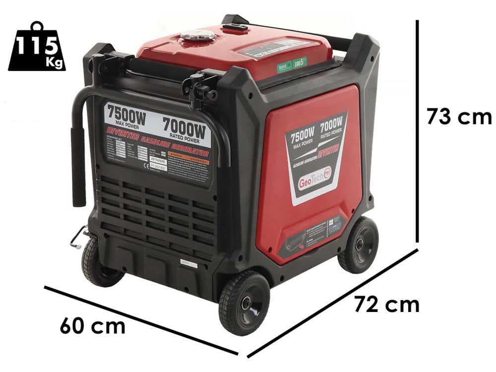 Geotech-Pro PTGA 9000 - Leiser Benzin-Stromerzeuger mit Rädern 7.5 kW - Dauerleistung 7 kW - 230V