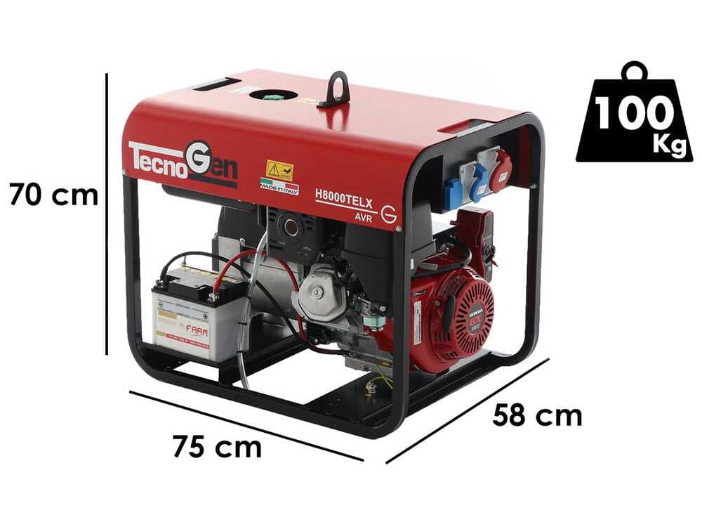 TecnoGen H8000TELX - Benzin-Stromerzeuger mit Elektrostarter 6 kW - Dauerleistung 5.4 kW - 400V
