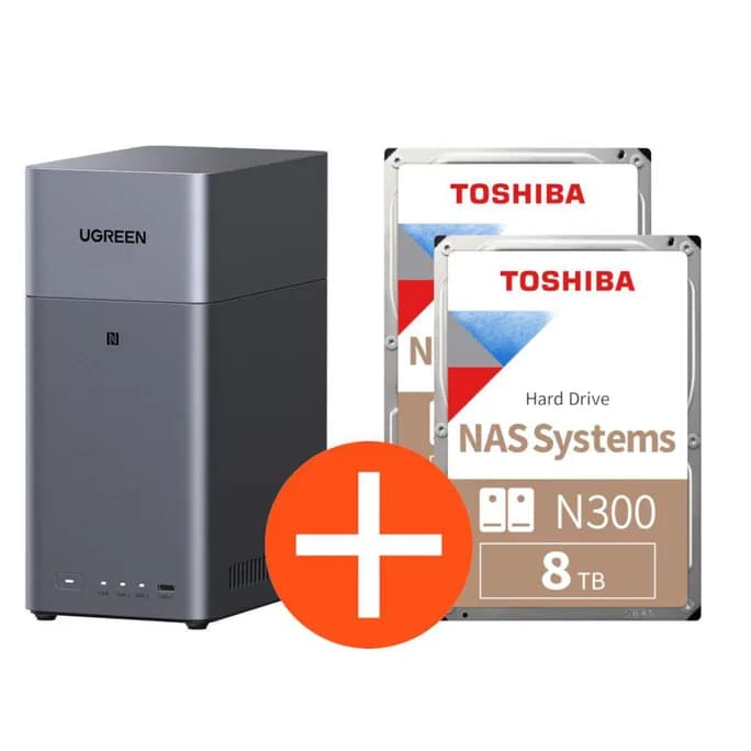 UGREEN NASync DH2300 NAS System 2-Bay 16TB inkl. 2x Toshiba NAS HDD N300 – 8TB