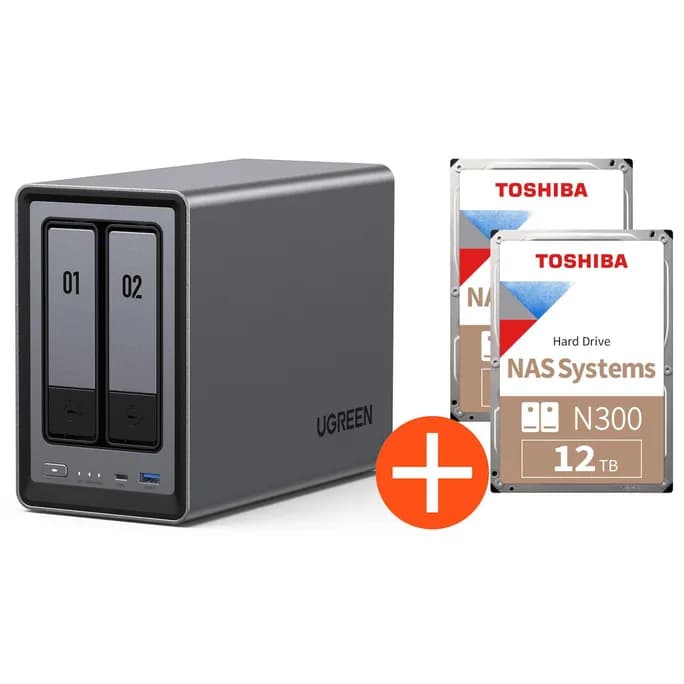 UGREEN NASync DXP2800 NAS System 2-Bay 24TB inkl. 2x Toshiba NAS HDD N300 – 12TB