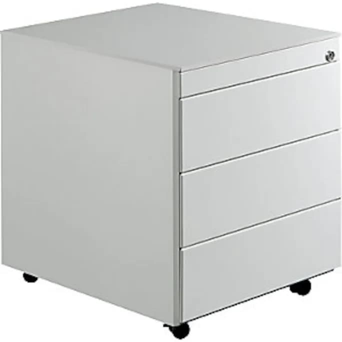 Schubladenrollcontainer, HxT 570x600 mm, Stahlplatte, 3 Schubl., lichtgrau