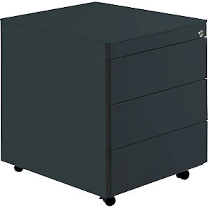Schubladenrollcontainer, HxT 570x600 mm, Stahlplatte, 3 Schubl., anthrazitgrau