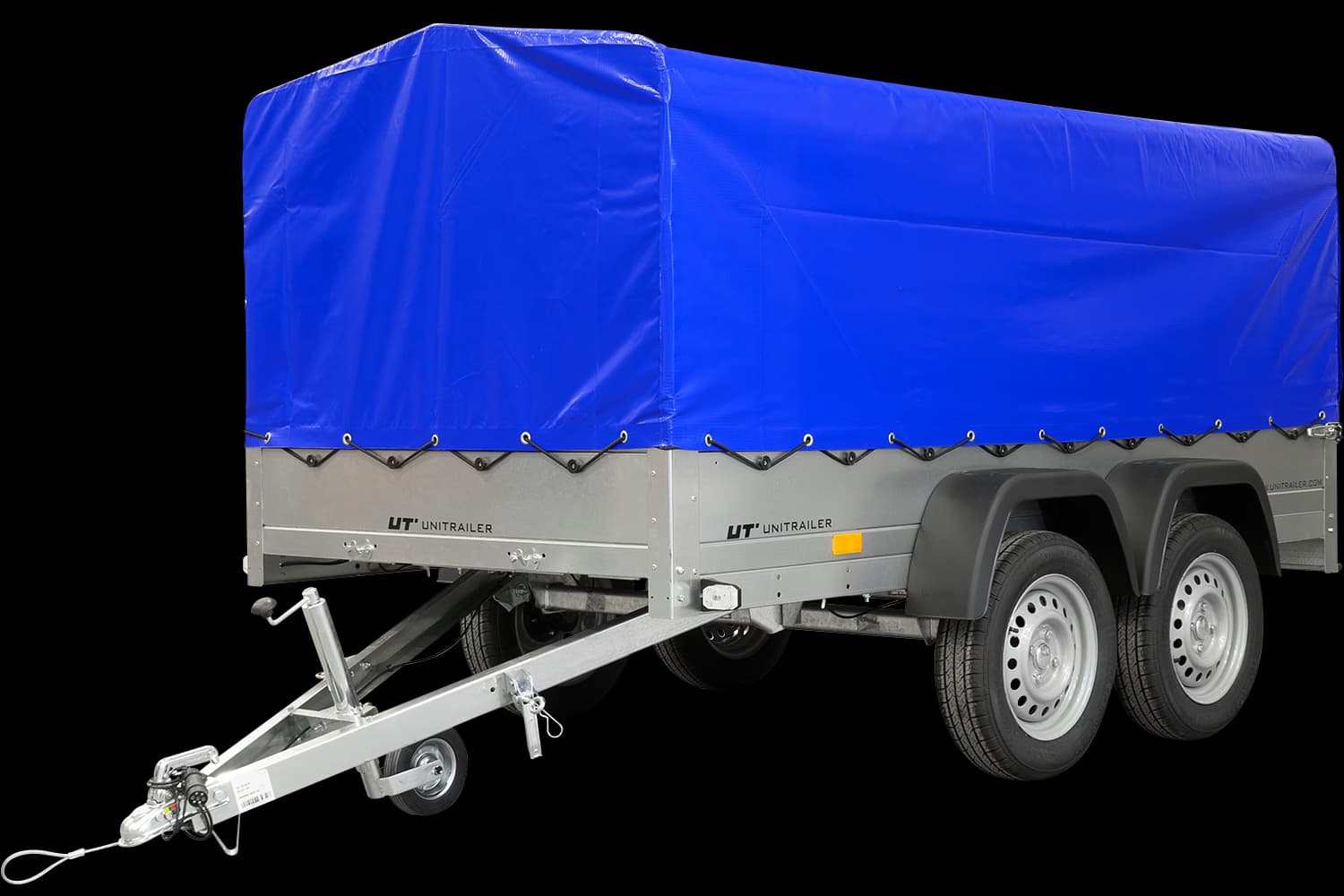 REMORQUE DE JARDIN UNITRAILER 264/2 KIPP AVEC ROUE DE SUPPORT, CHÂSSIS H-800 ET COUVERCLE BLEU
