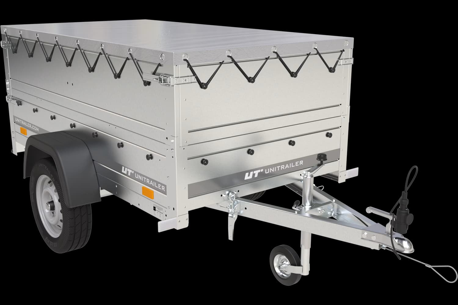 Remorque Garden Trailer 200 Kipp avec roue jockey, rehausses, châssis H-0 et bâche grise