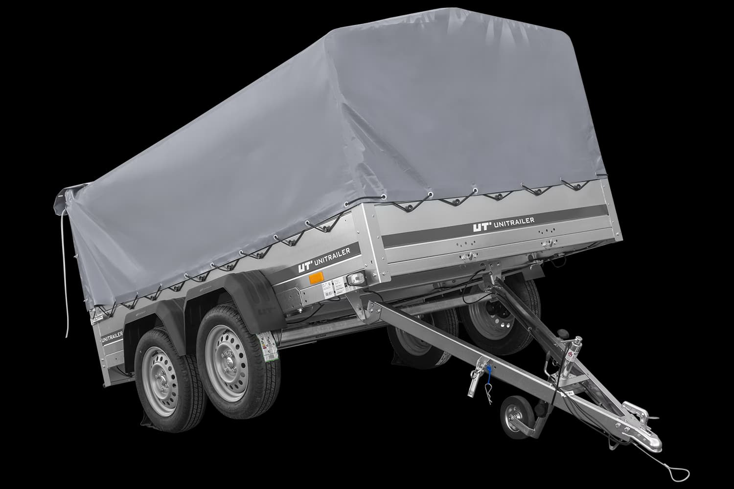 Remorque à deux essieux 264x150 UNITRAILER GARDEN 265/2 KIPP avec châssis H-800 et bâche grise