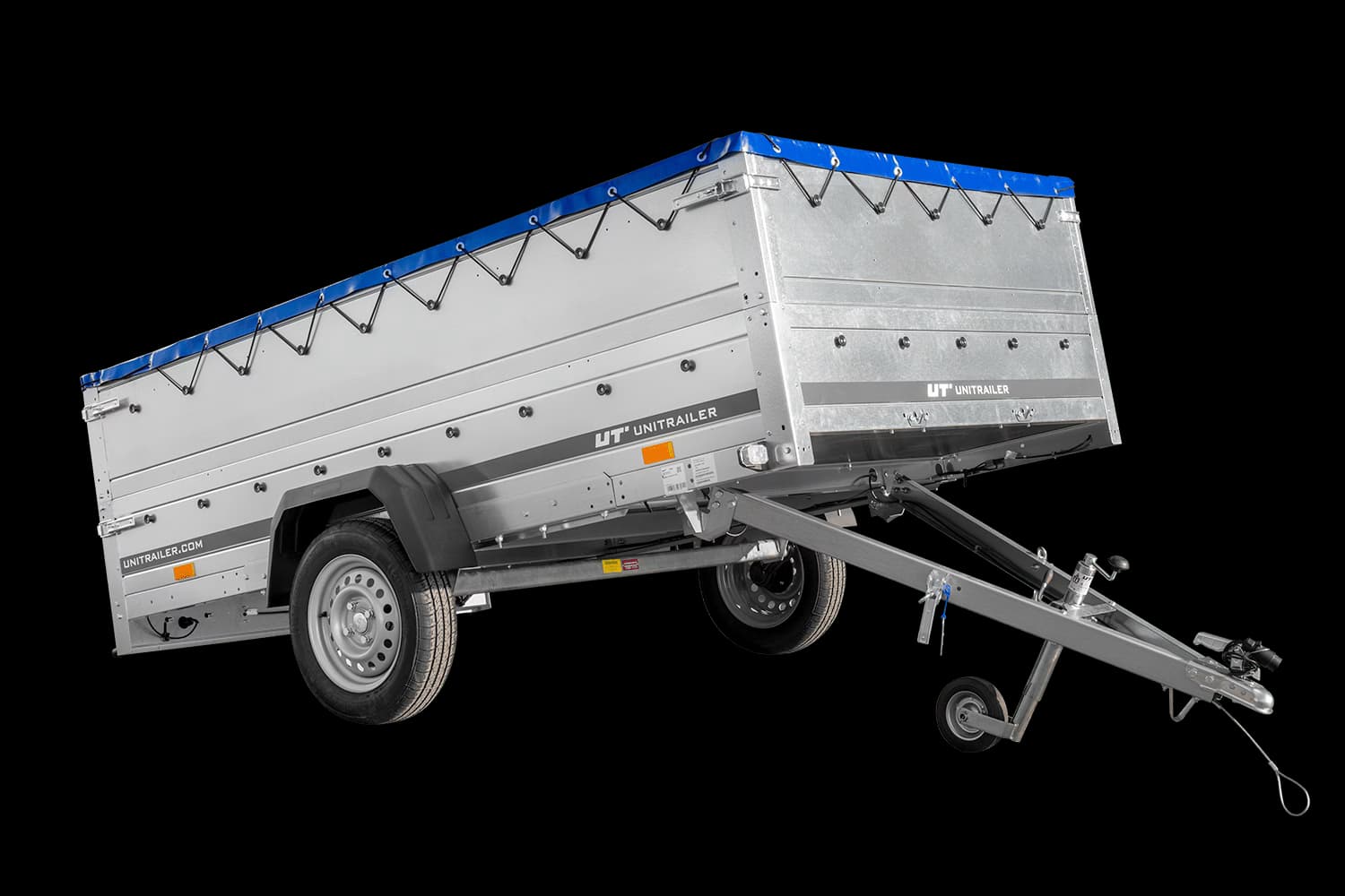 Remorque à essieu simple 264x150 UNITRAILER GARDEN 265 KIPP avec ridelles BIS, châssis H-0 et bâche bleue