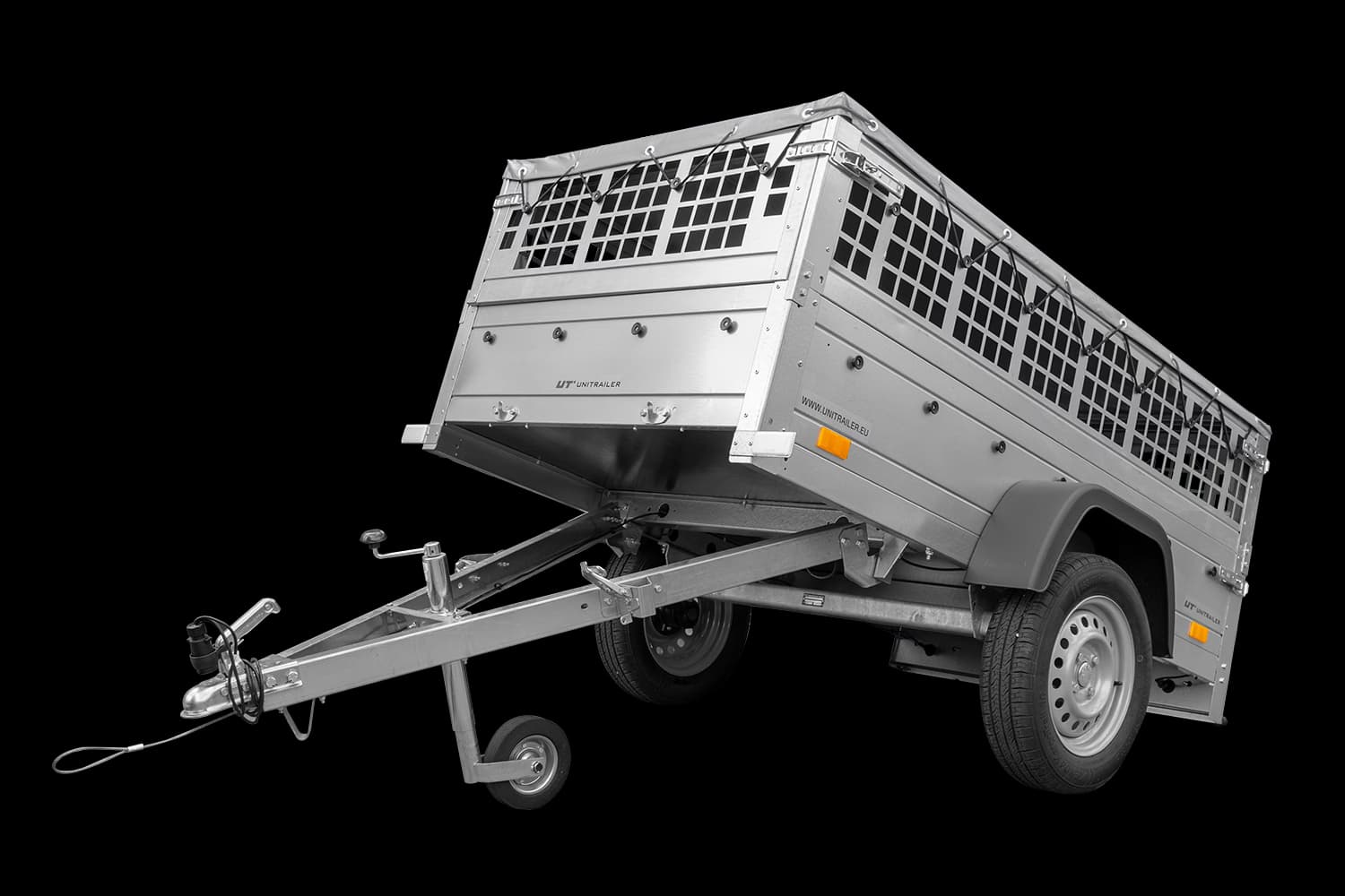Remorque grillagée 200x106 avec bâche plate grise, ridelles grillagées et roue jockey - Garden Trailer 200 KIPP