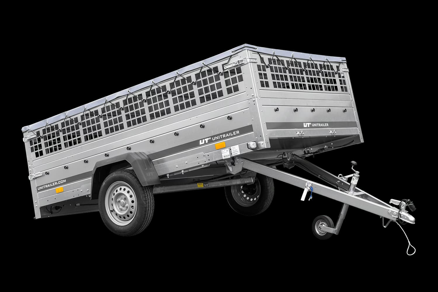Remorque légère 264x150 UNITRAILER GARDEN 265 KIPP avec ridelles grillagées, châssis H-0 et bâche grise