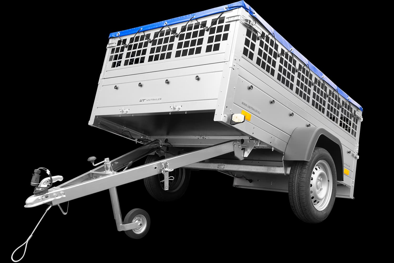 Remorque simple essieu 200x125 avec bâche plate, tiges de support bâche, ridelles grillagées et roue jockey - Garden Trailer 201 KIPP