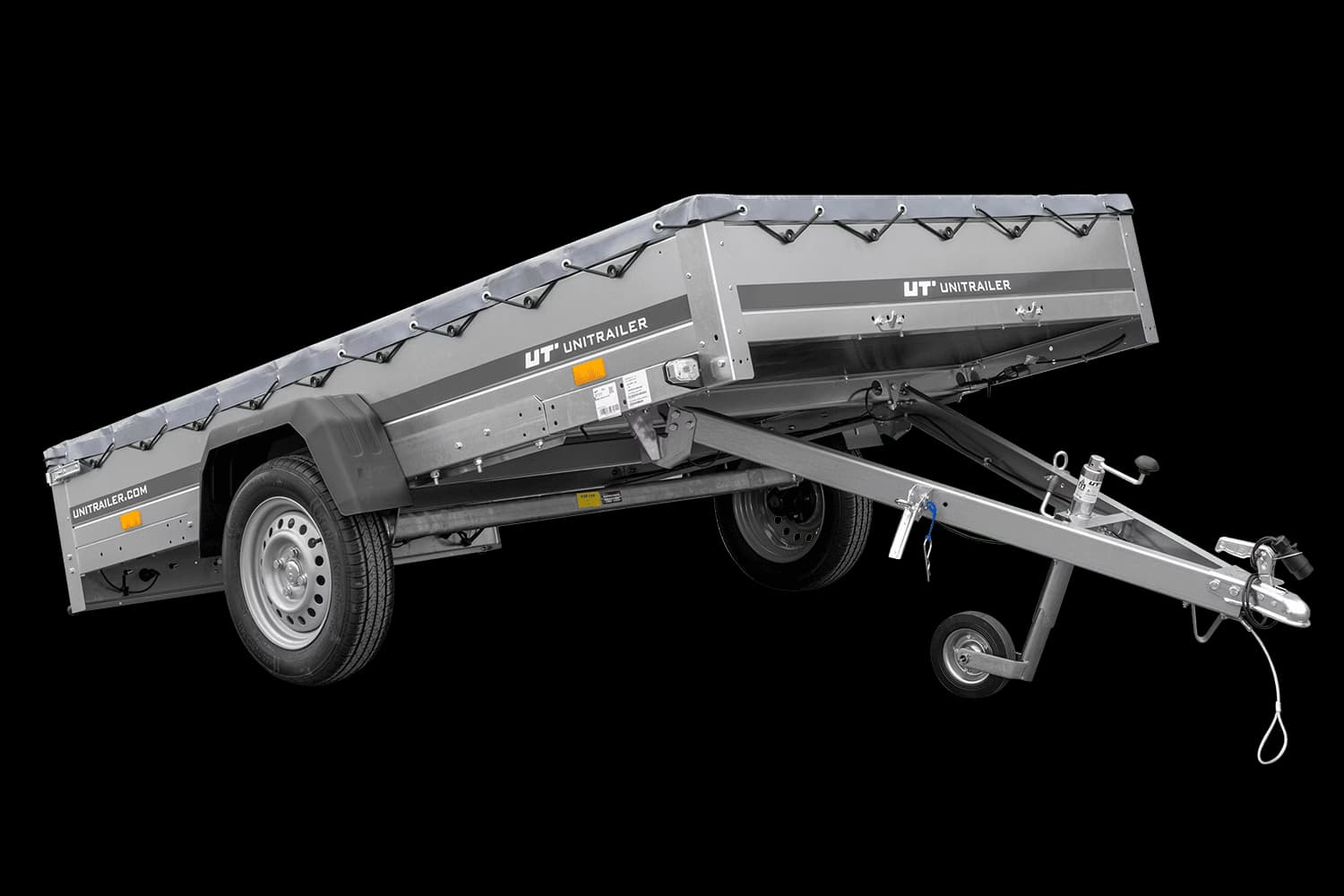 Remorque voiture 264x150 UNITRAILER GARDEN 265 KIPP avec châssis H-0 et bâche grise