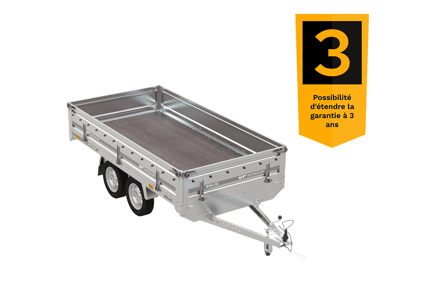 Remorque 2 essieux 304Ă—153 UNITRAILER SOLID 300/2 PTAC 750 kg