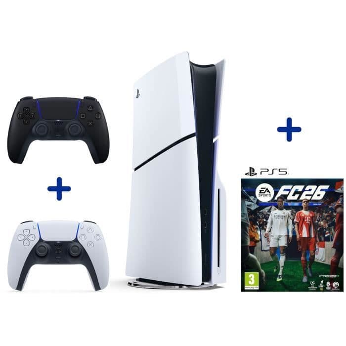 Pack PS5 Standard : Console PlayStation 5 (modèle Slim) + 2ème manette DualSense Noire + FC 26