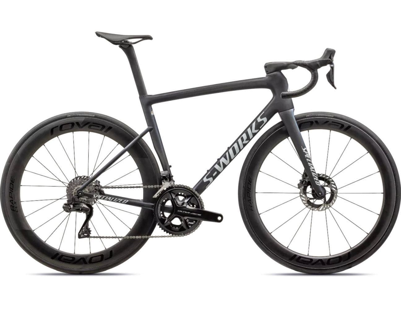 Specialized TARMAC SL8 S-Works DI2 SATIN CARBON / VIAVI CYNAN BLUE / VIAVI SILVER-BLUE PEARL FADE / GLOSS METALLIC WHITE SILVER - L