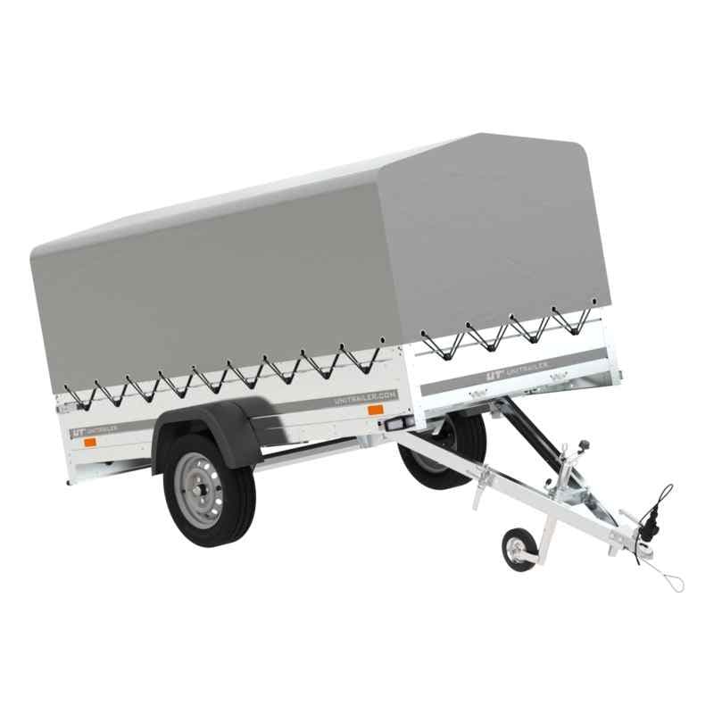 Remorque double essieux Unitrailer 264/2 KIPP avec roue jockey, arceau et bĂąche grise