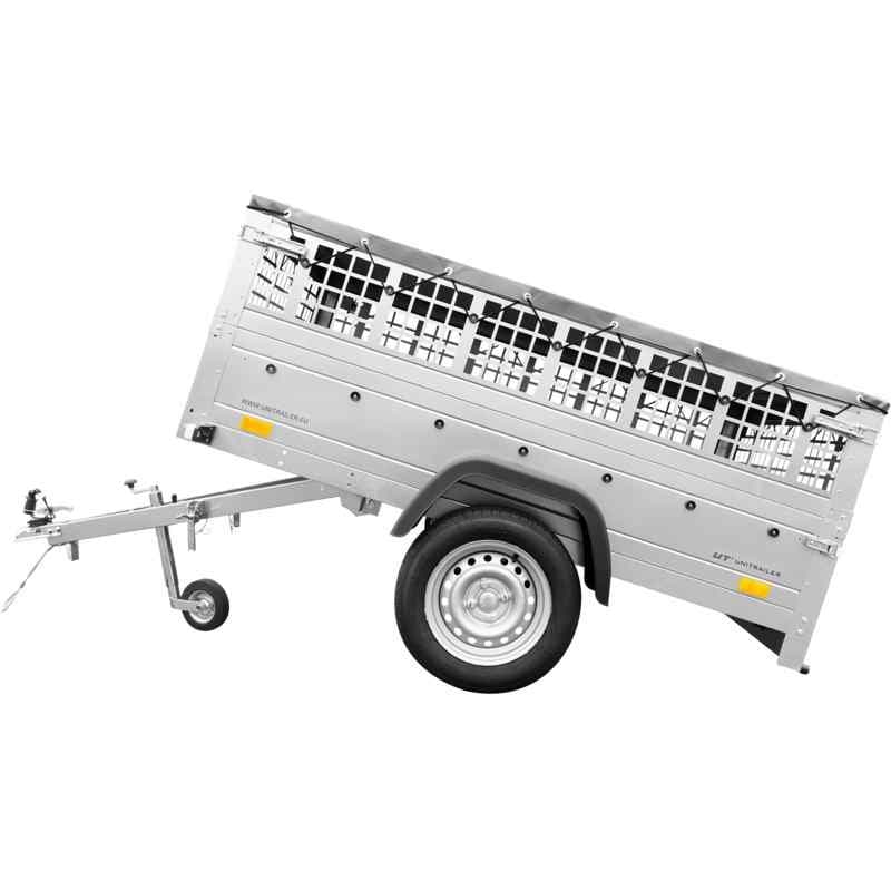 Remorque grillagée 200x125 avec bâche plate grise, tiges de support bâche, ridelles grillagées et roue jockey - Garden Trailer 201 KIPP