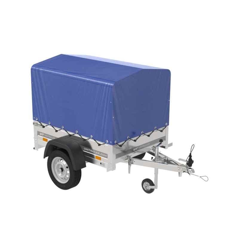 Remorque pour voiture Unitrailer Garden Trailer 150 KIPP 150x106 bĂąche bleue + arceau, PTAC 500 kg