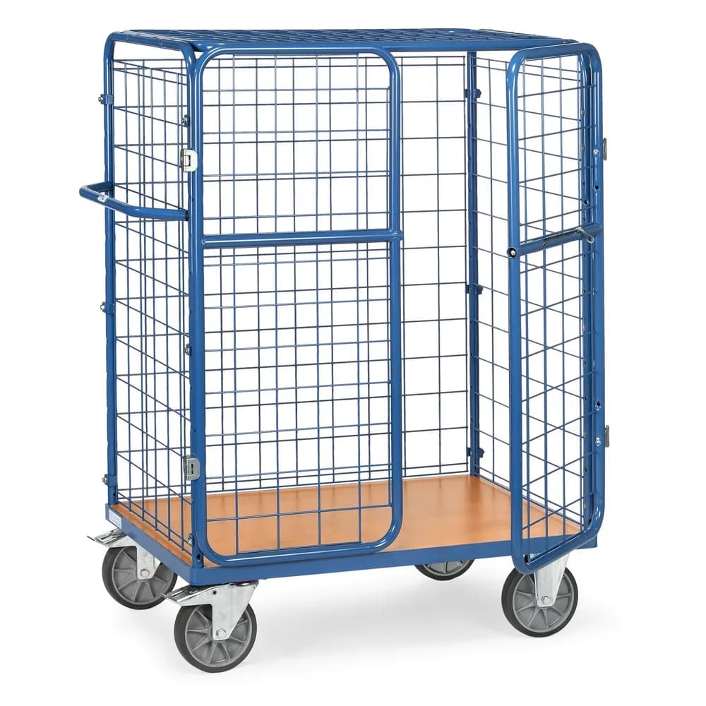 fetra® - Paketwagen 8483-3D, Drahtgitterwände, Doppelflügeltüren, Dach, Tragkraft 600kg