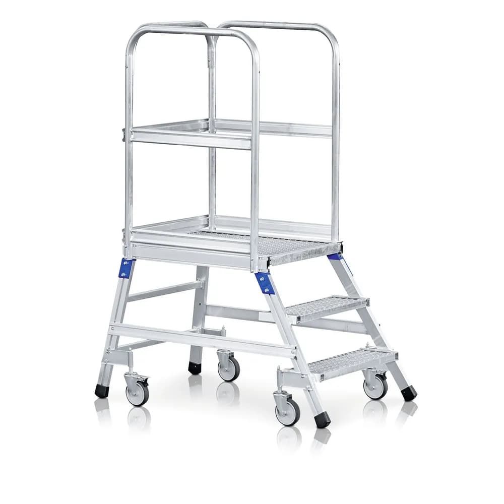 ZARGES - Podesttreppe 6 Stufen, einseitig, fahrbar Plattform B600mm L800mm, Stufe T200mm