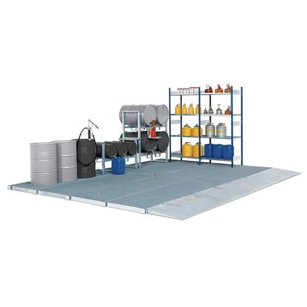DENIOS classic-line - Bodenelement classic-line, verzinkt, m. Gitterrost, Radlast 450 kg, 1862x1362x78