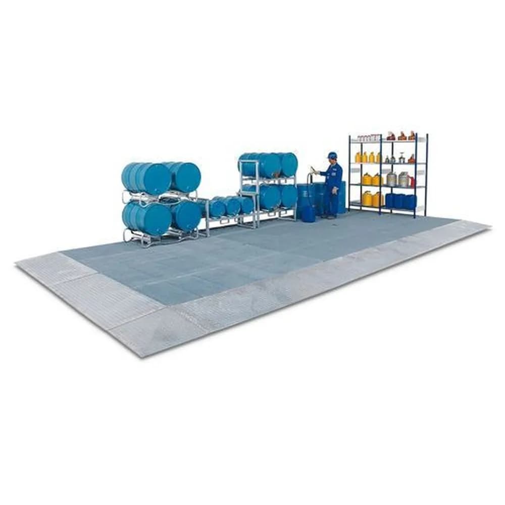 DENIOS classic-line - Bodenelement classic-line, verzinkt, m. Gitterrost, Radlast 2000 kg, 2000x1000x123