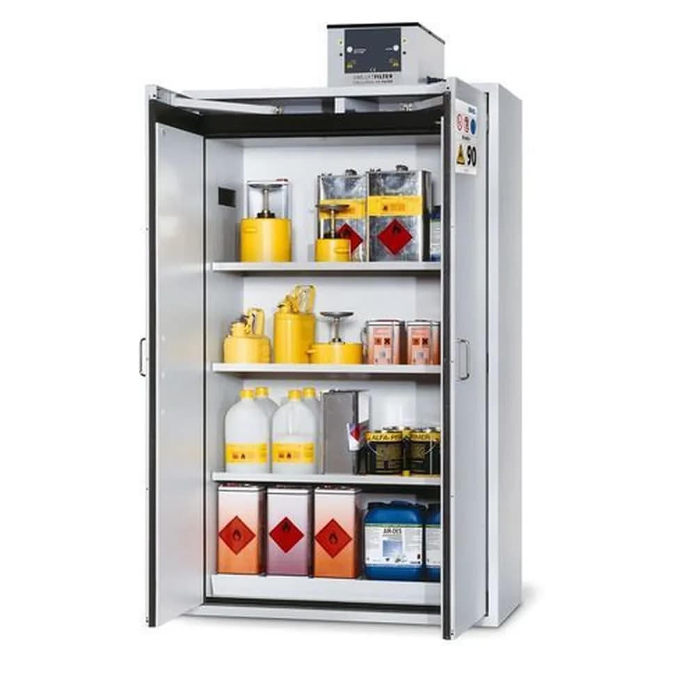 asecos® - asecos Feuerbeständiger Gefahrstoffschrank G 1201 mit 3 Einlegeböden und Flügeltüren, grau