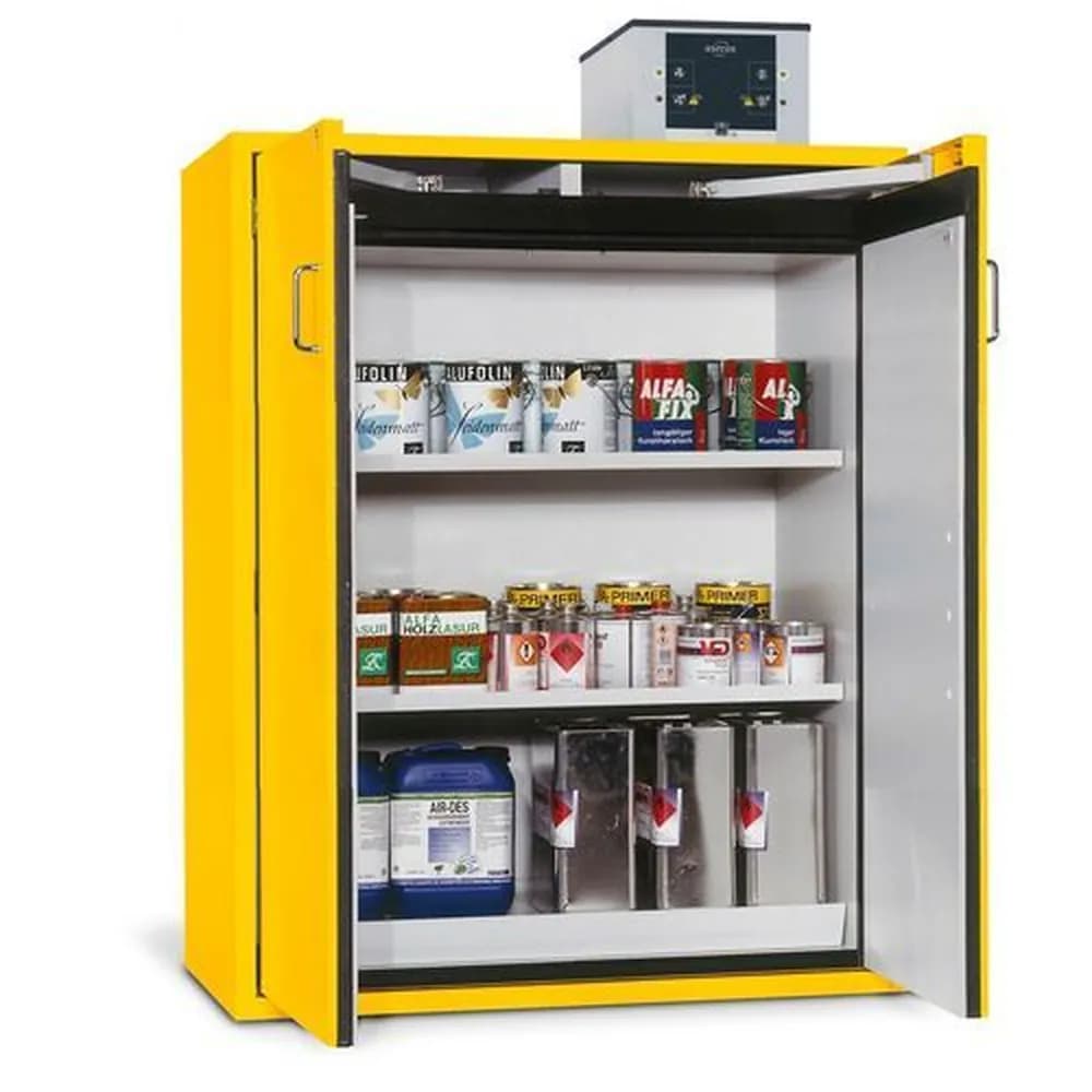 asecos® - Feuerbeständiger Gefahrstoffschrank G 1200-F mit Flügeltüren, gelb