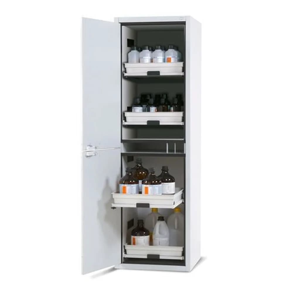 asecos® - Säuren- und Laugenschrank SL 604 mit Türanschlag links und 4 Auszugswannen